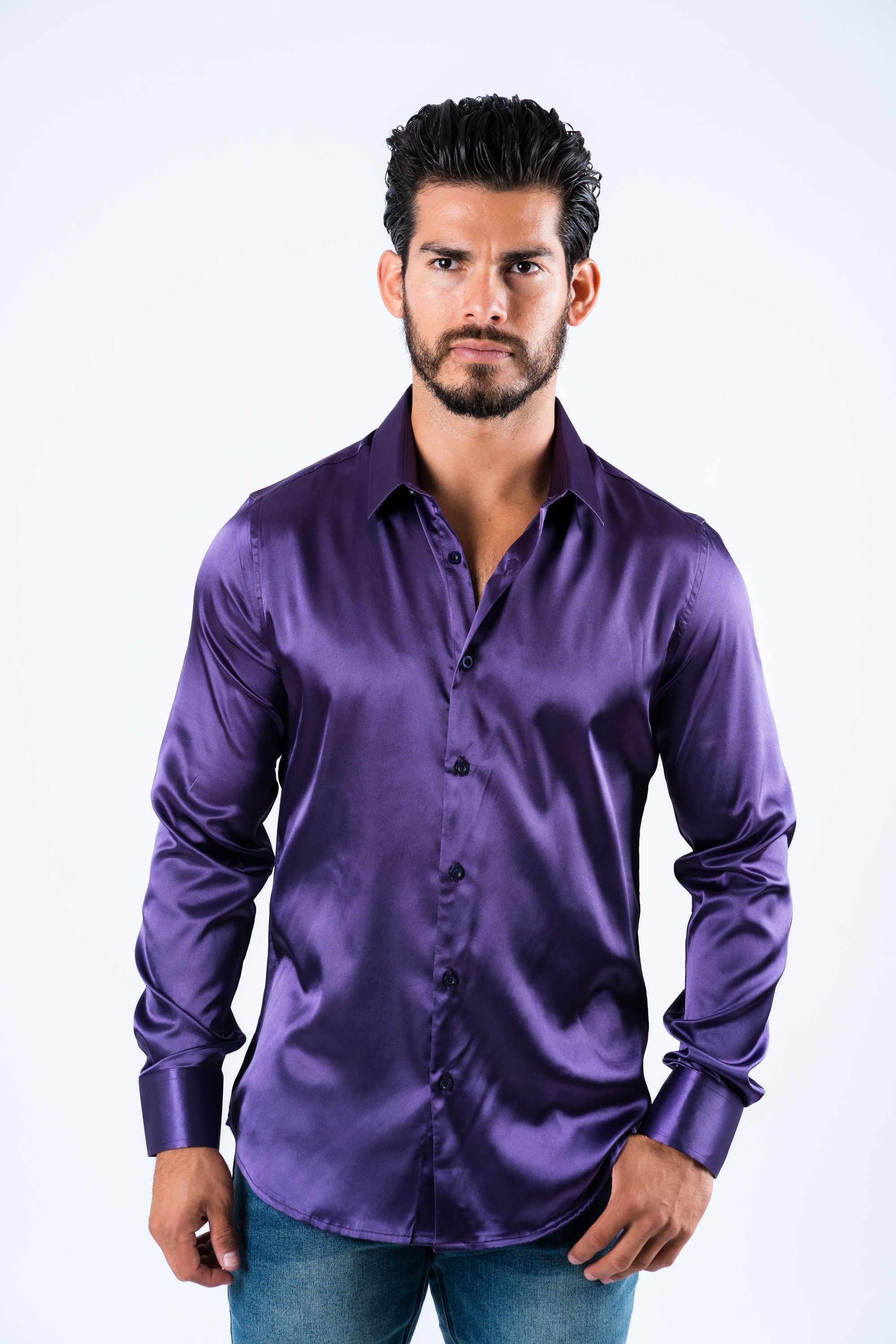 fitted lace wedding dress Purple Patterned Dress Shirt main image 0
