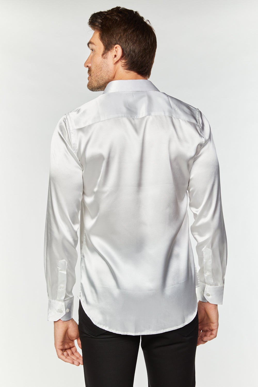 satin white button down shirt