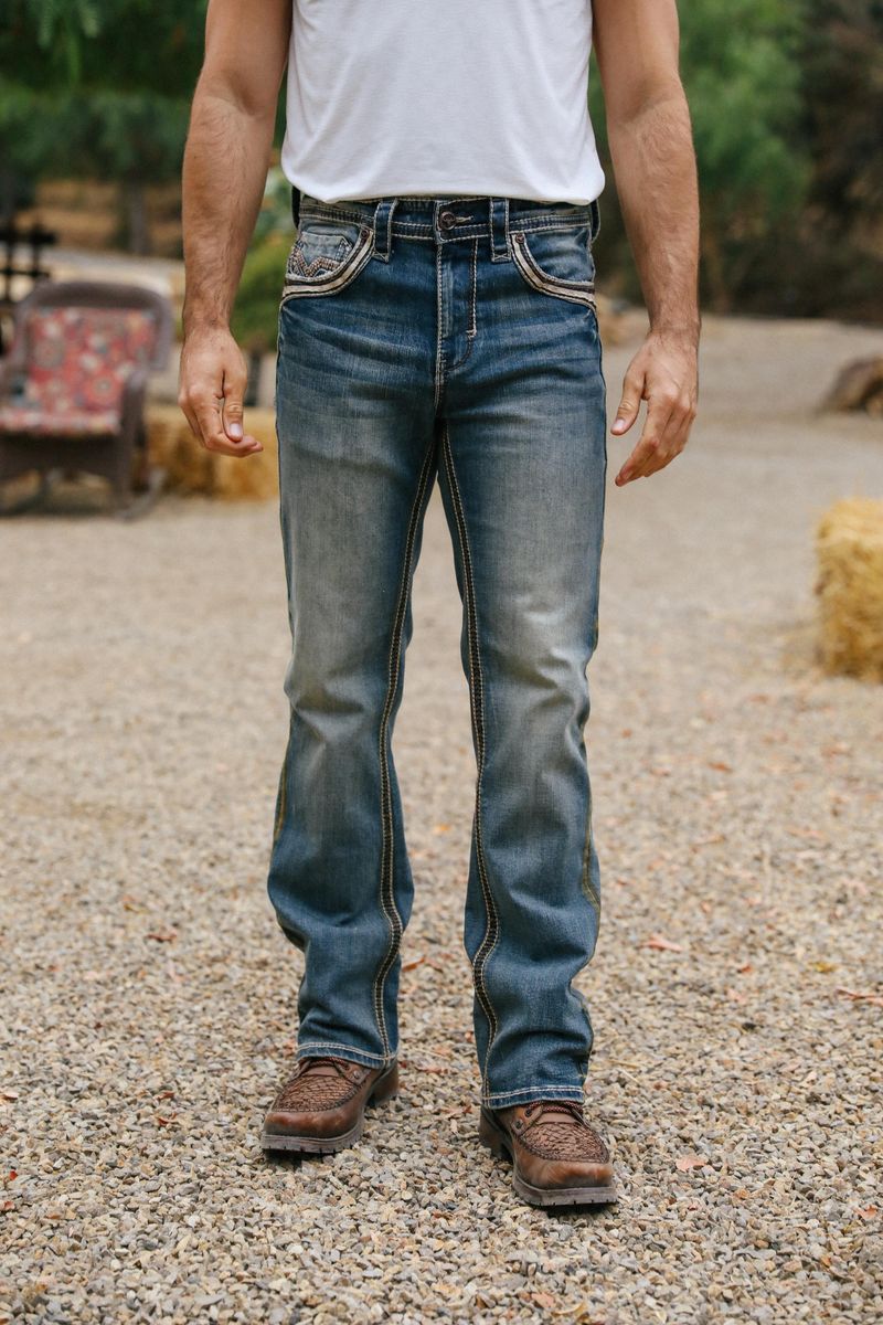 Men's Slim Boot Cut Triple Stitch Denim Pants | 5bulouz