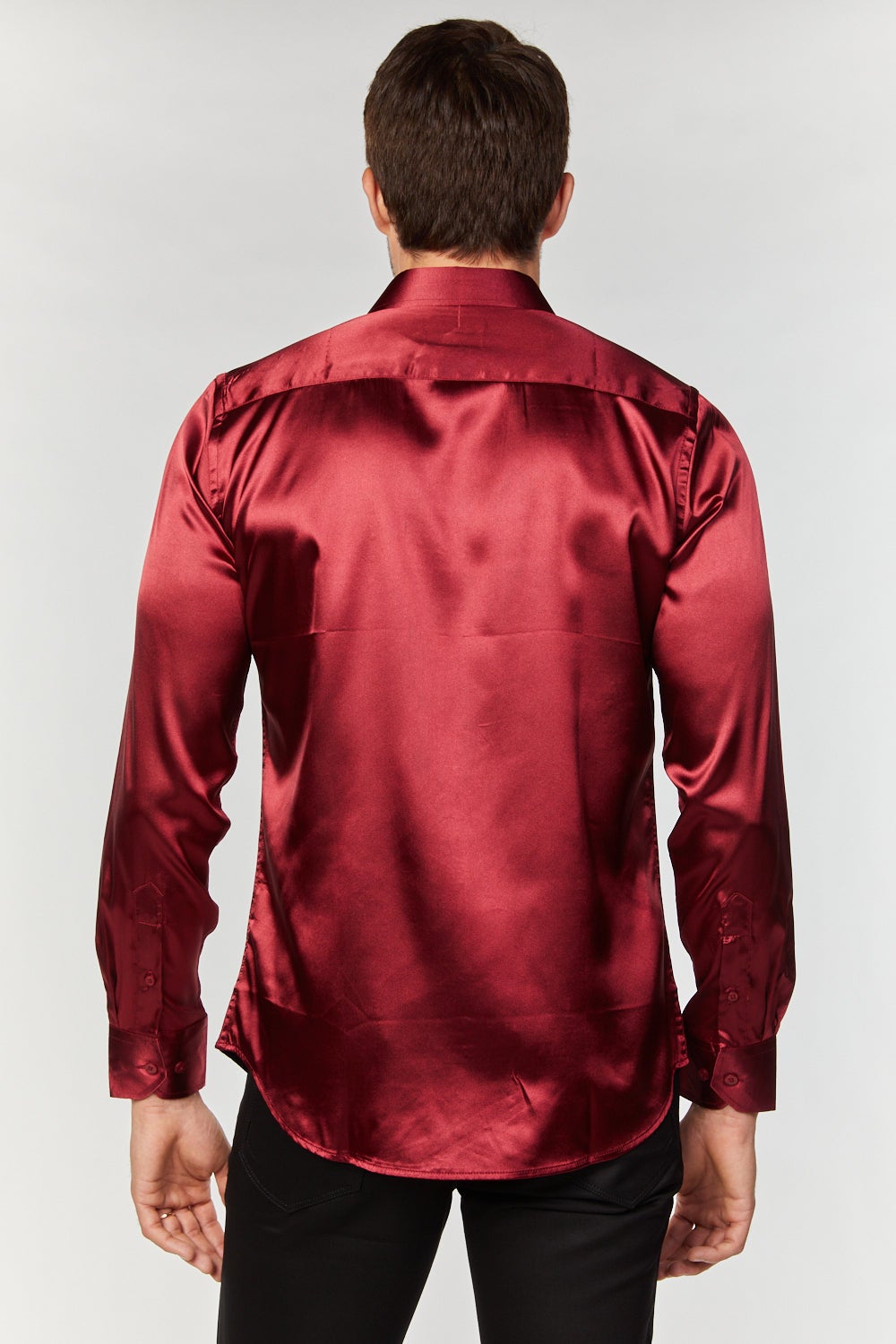 strapless open back dress Men's LS Satin Fashion Shirt | Still of The Night Red Rock Roll N Soul