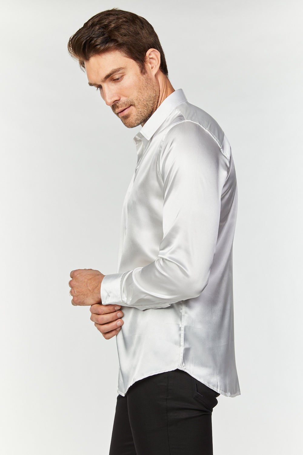 white satin button up