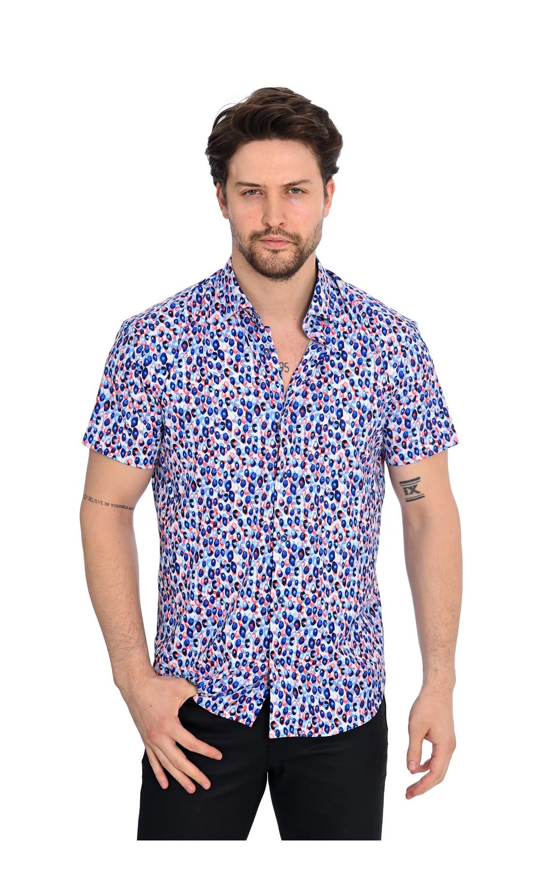 Men's Slim Fit Short Sleeve Shirt - Italian Fabric, Contrast Trim | 5bulouz