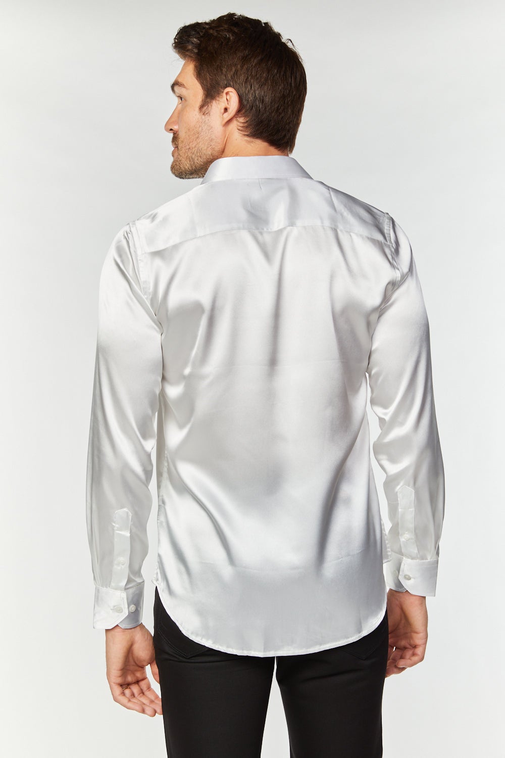 Mens white satin dress shirt on sale